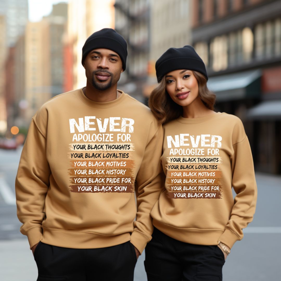 Never Apologize For Your Skin Black History Sweater, Unapologetically Black Crewneck Sweatshirt