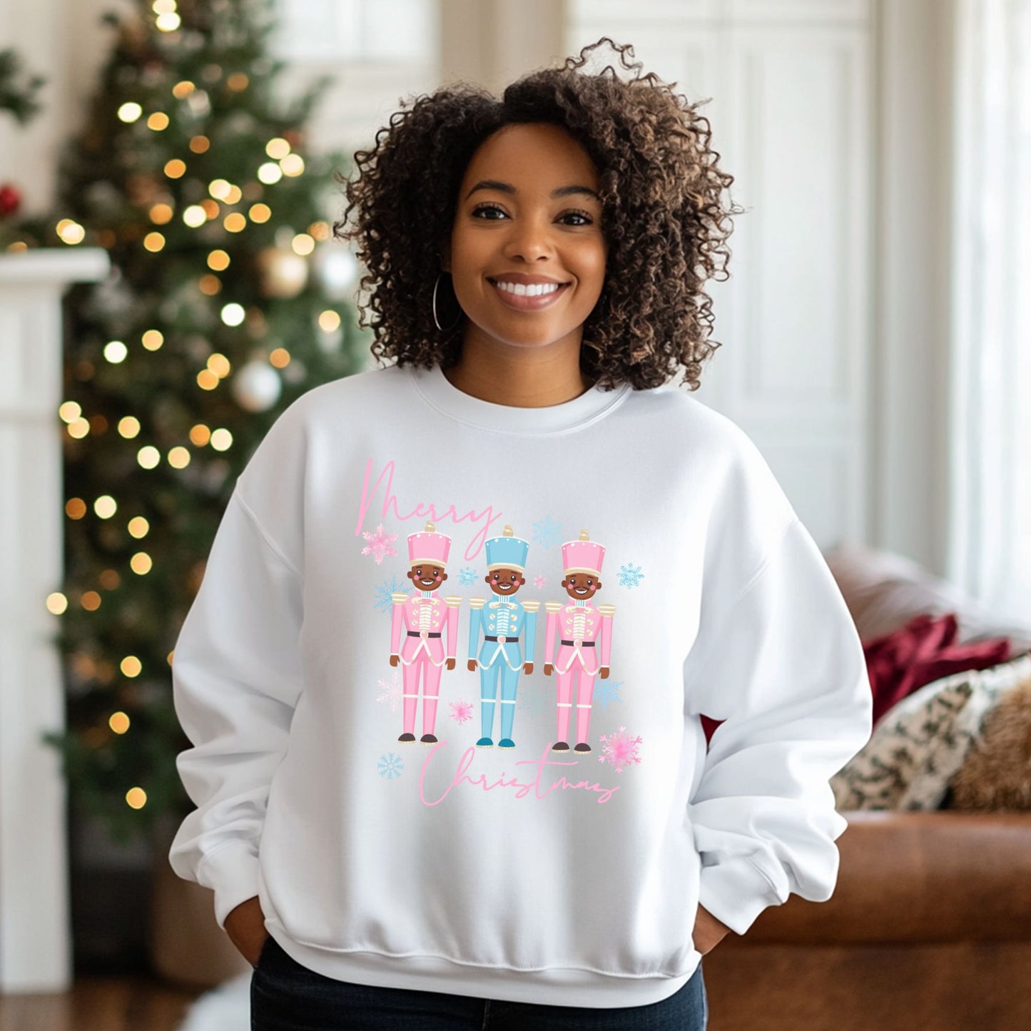 Black Male Nutcracker Pink & Teal, Nutcracker Holiday Sweatshirt, Christmas Drummer Boys