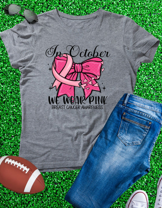 In October We Wear Pink Tee, Pink-Out October Football T-shirt, Breast Cancer Awareness Shirts