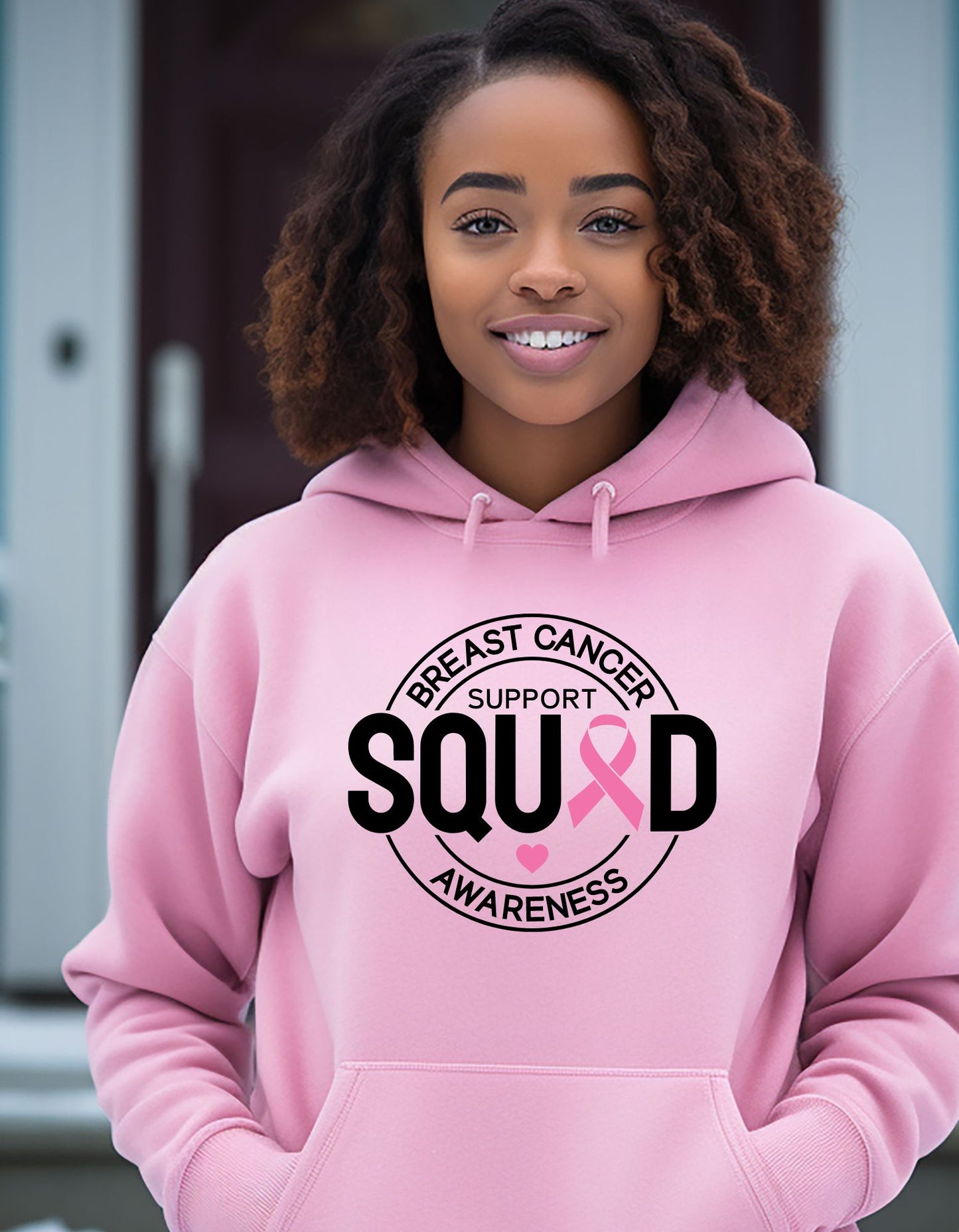 Breast Cancer Squad Hoodie, Unisex Drawstring Hoodie, Breast Cancer Squad Sweatshirt