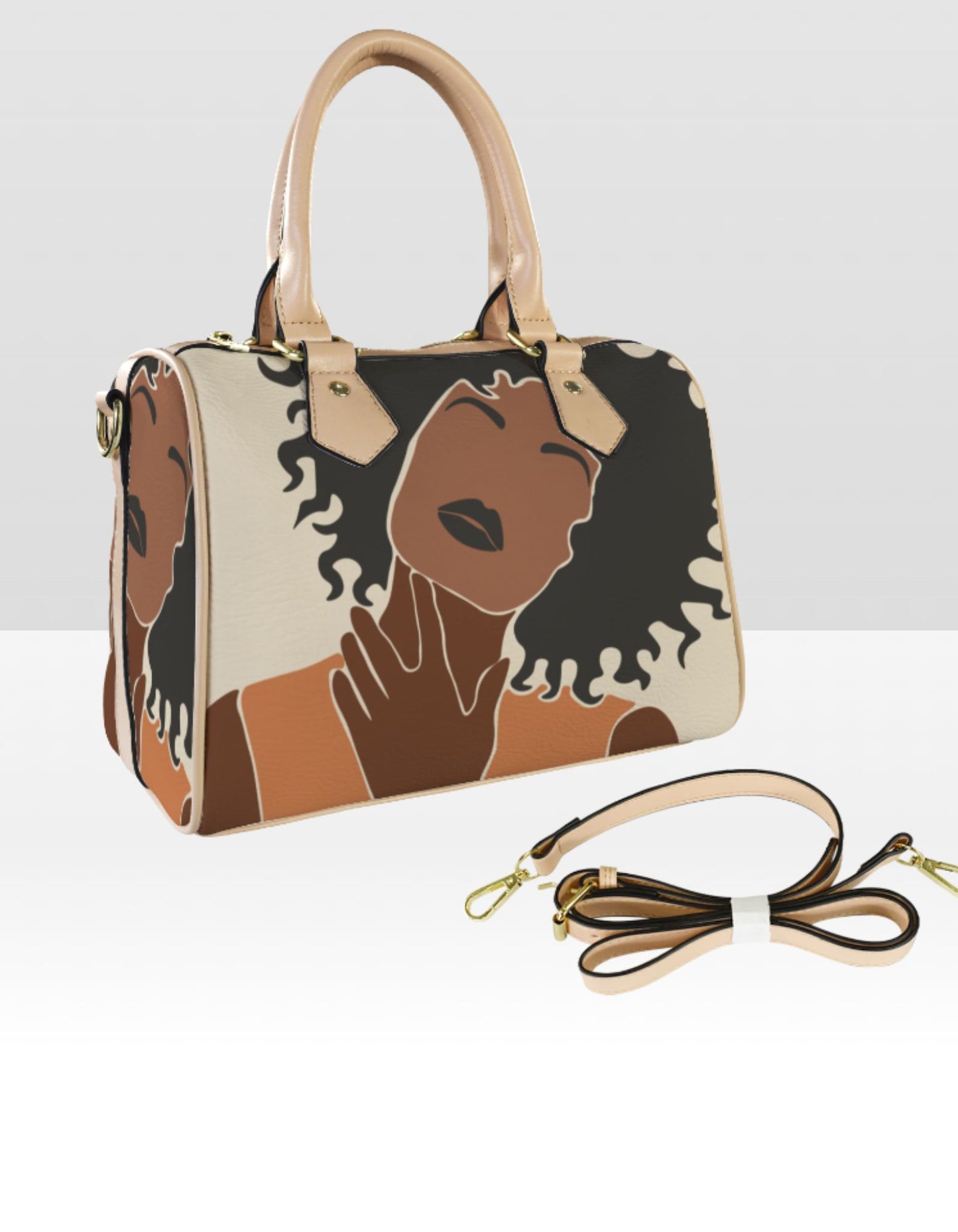Handmade luxury leather satchel featuring artistic African American silhouette design with premium craftsmanship and spacious interior for everyday elegance.