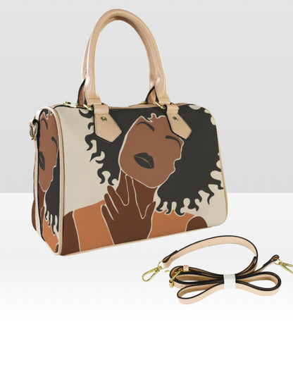 Handmade luxury leather satchel featuring artistic African American silhouette design with premium craftsmanship and spacious interior for everyday elegance.