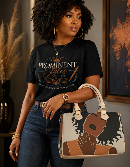 Handmade luxury leather satchel featuring artistic African American silhouette design with premium craftsmanship and spacious interior for everyday elegance.