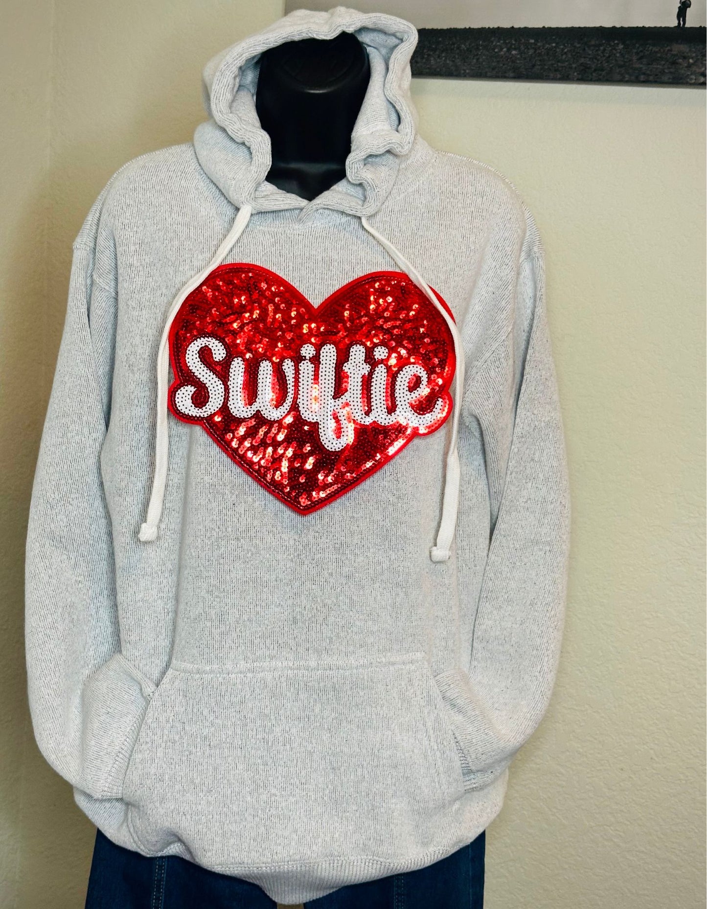 Swiftie Sequin Chenille Patch Hoodie, Oversize Drawstring Hoodie with Front Large Pocket