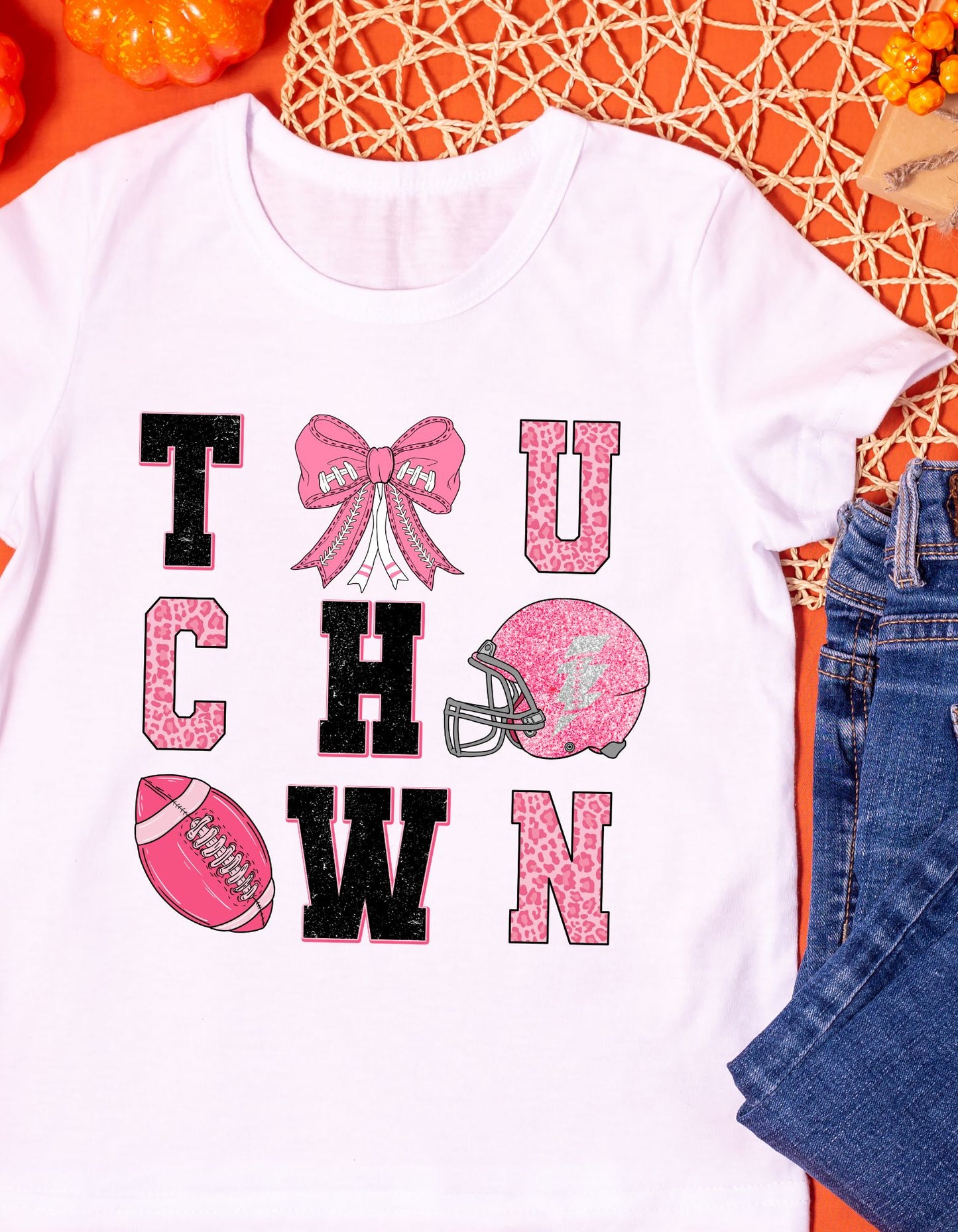 Pink Out Football Apparel, Pink Coquette Ribbon Football Tee, Touchdown Pink T-shirt