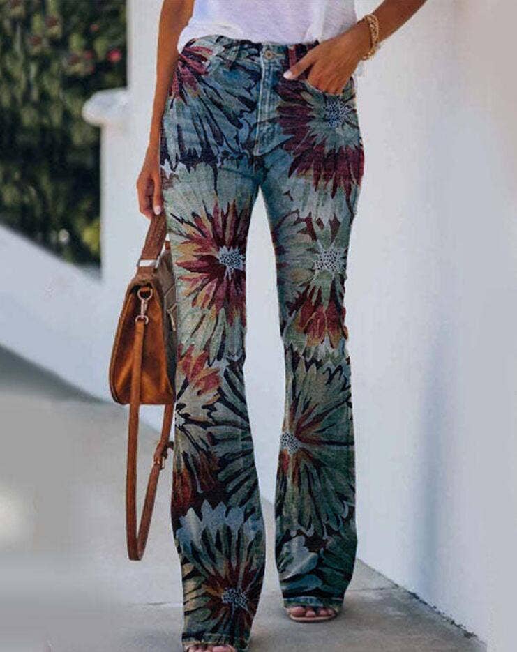 faux blue jean tye-dye blast all over retro  with flared bottom