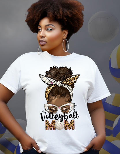 Volleyball Mom Melanin T-shirt, Afro Messy Bun Volleyball Shirt, Sports Mom Unisex Fit