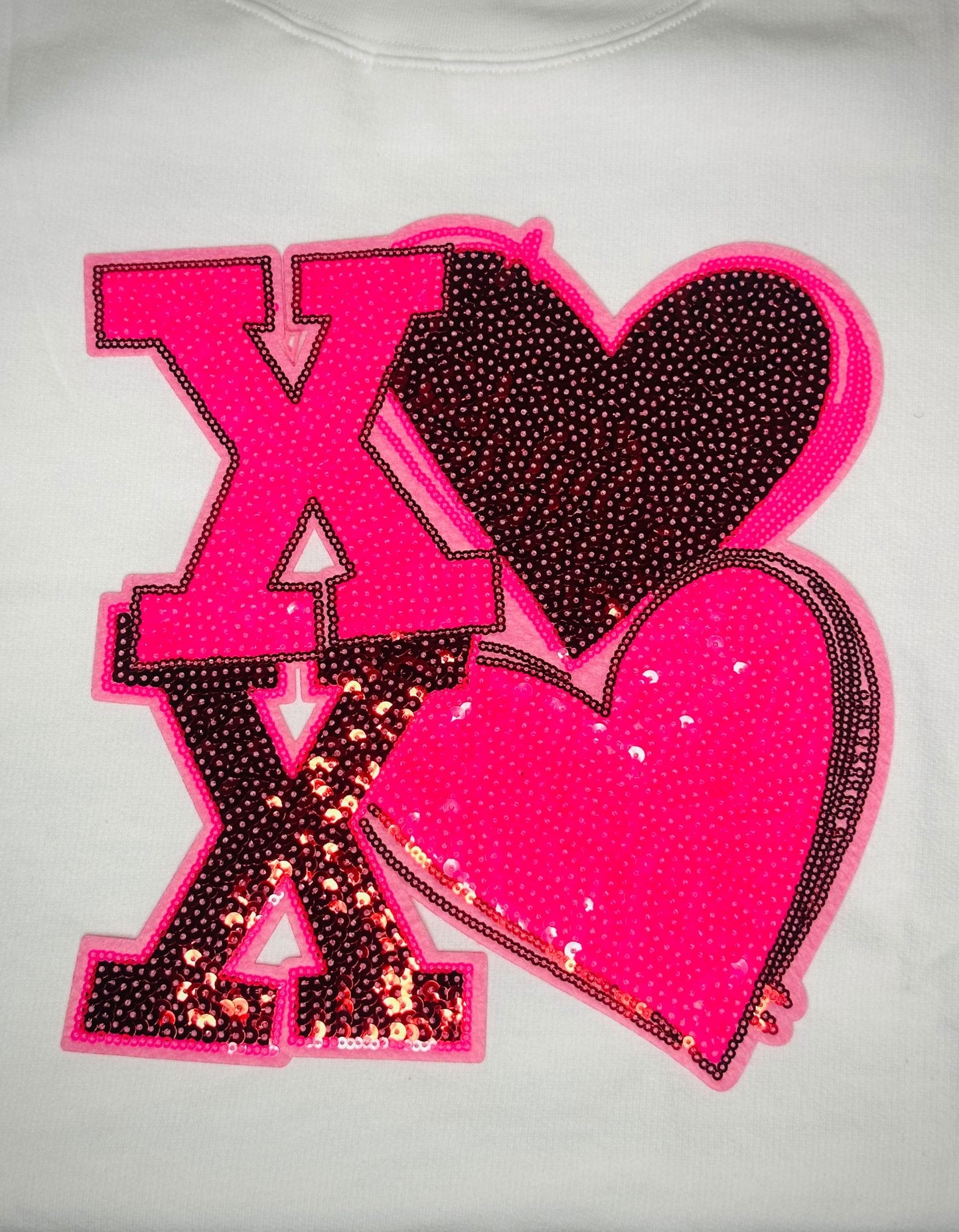 X-HEART X-HEART Sequin Patch Sweater, XOXO Valentine's Day Chenille Patch Sweatshirt, 100% Cotton Pullover