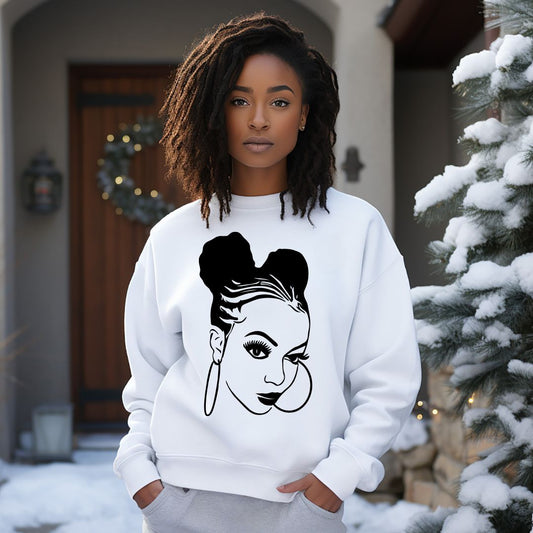 African American Women Comfy Sweater, Black Woman Face Crewneck