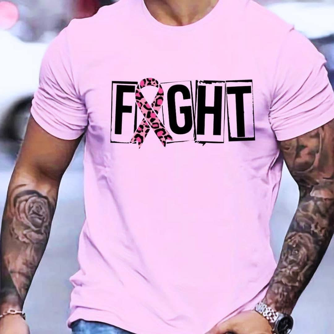 Image featuring the word FIGHT with the cancer ribbon in cheetah pink print replacing the "I". Representing the fight for cancer