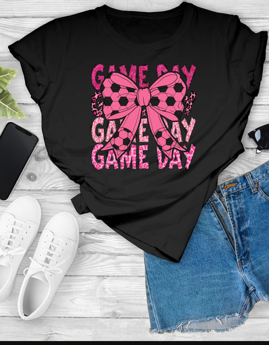 Game Day Coquette Ribbon, Pink Game Day Soccer T-shirt, Baseball Coquette Pink-out Shirt