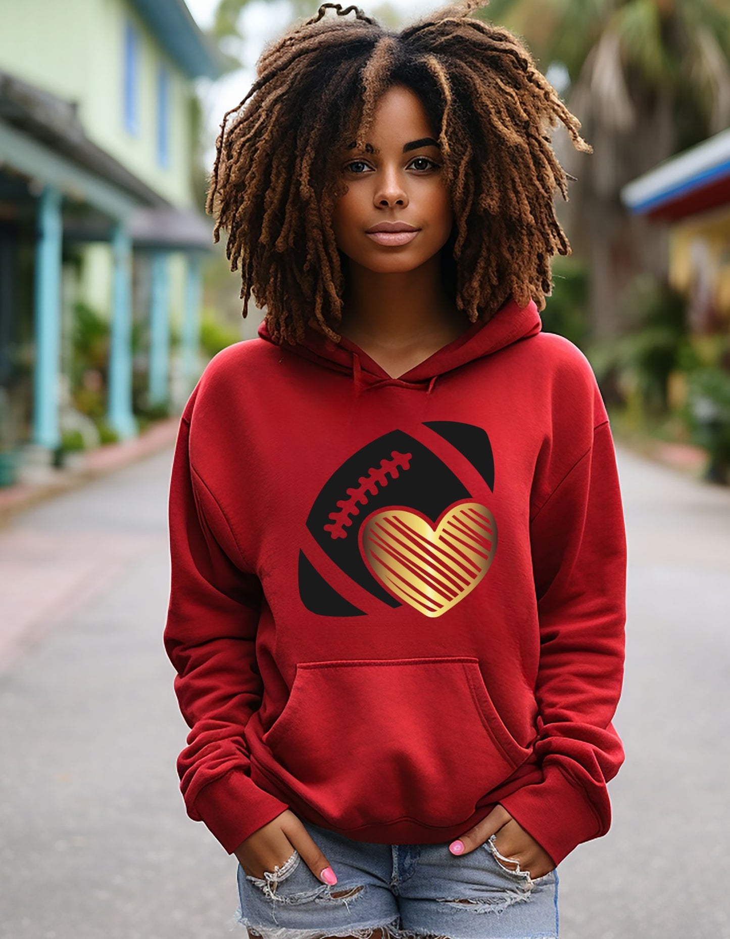 I Love Football Hoodie, I Heart Football Drawstring Sweater shirt, Unisex Hoodie