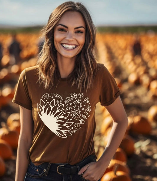 Fall Harvest Heart Shape Women Tee - Keep Prominent Boutique