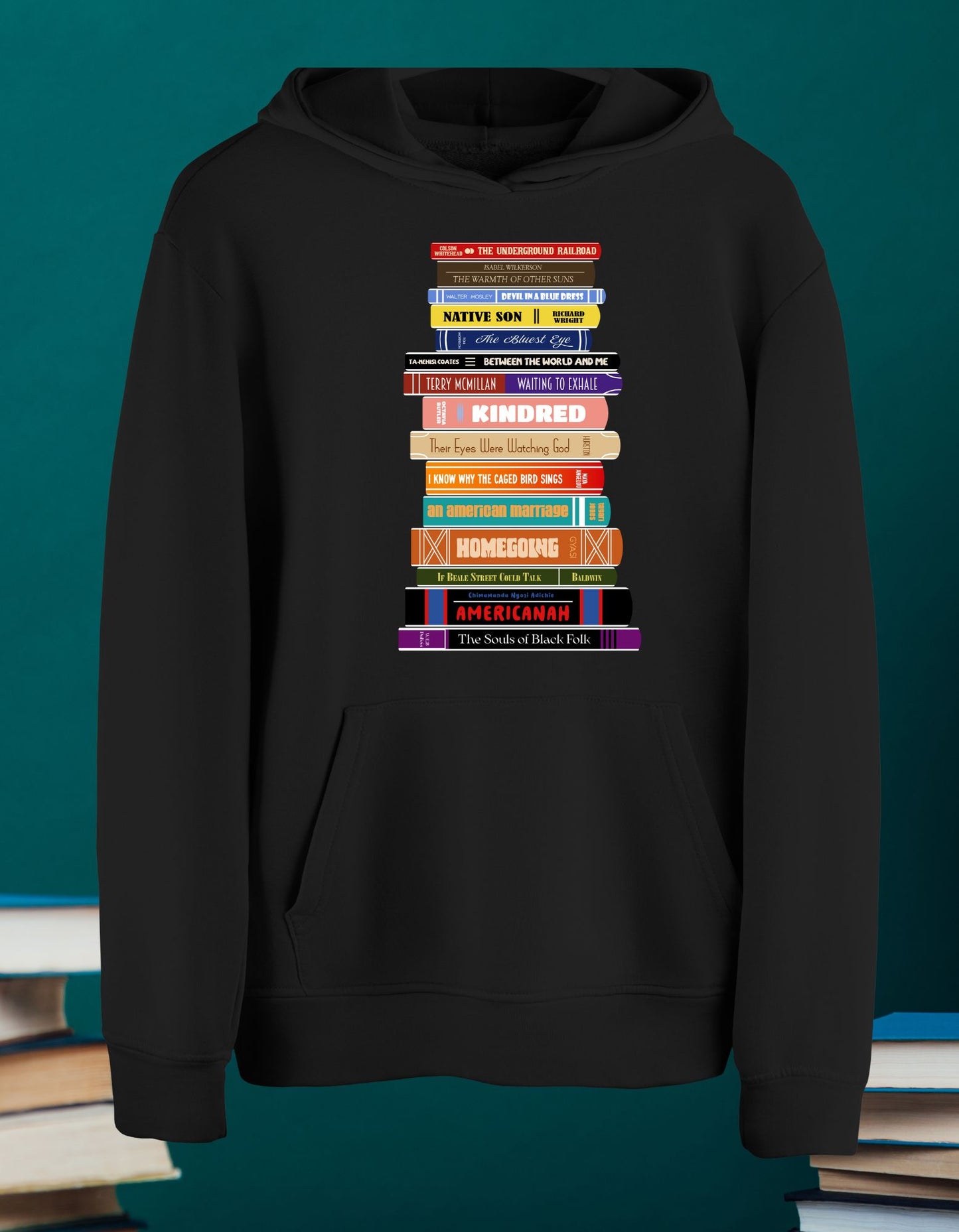 Book Stack African American Authors Hoodie, Black History Drawstring Pullover, Book Lovers Shirt