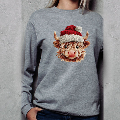 Christmas Crochet Highland Cow Sweater, Santas Cows Sweatshirt
