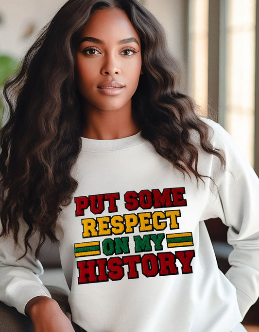 Crochet Embroidery Black History Sweater, Faux Print Crochet Style Black Excellence Crewneck