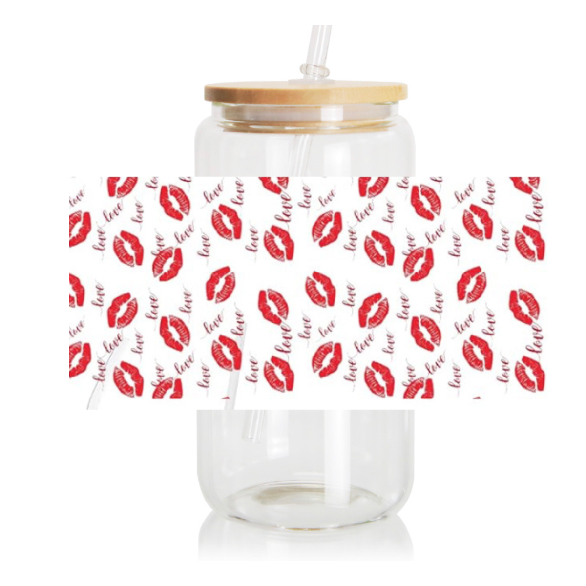 16 oz UV DTF Lipstick Kisses and Valentine Lips Glass Cup Wrap