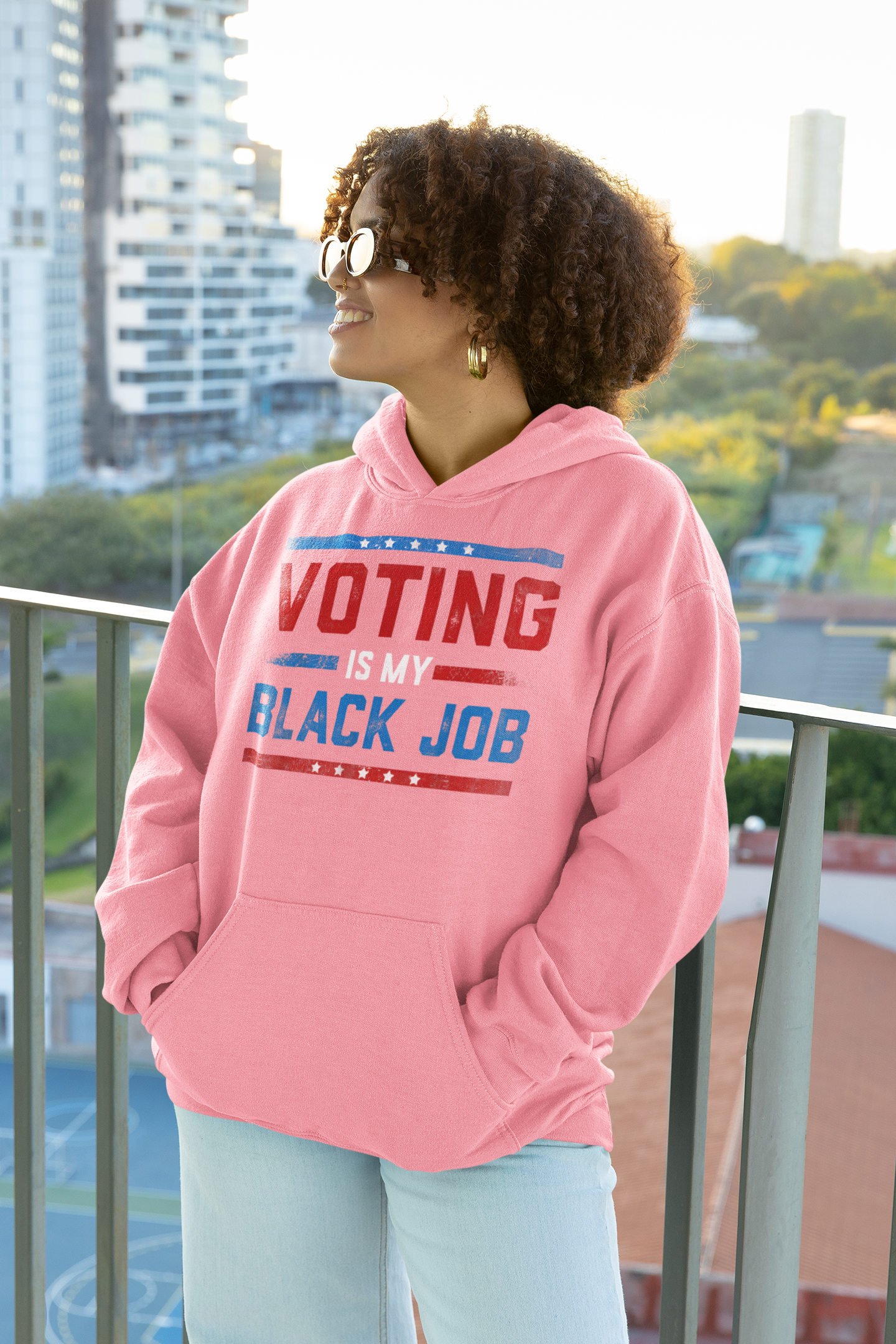 Voting Is My Black Job Hoodie, Drawstring Hoodie Voting 2024, Black Job Long-sleeve Hoodie