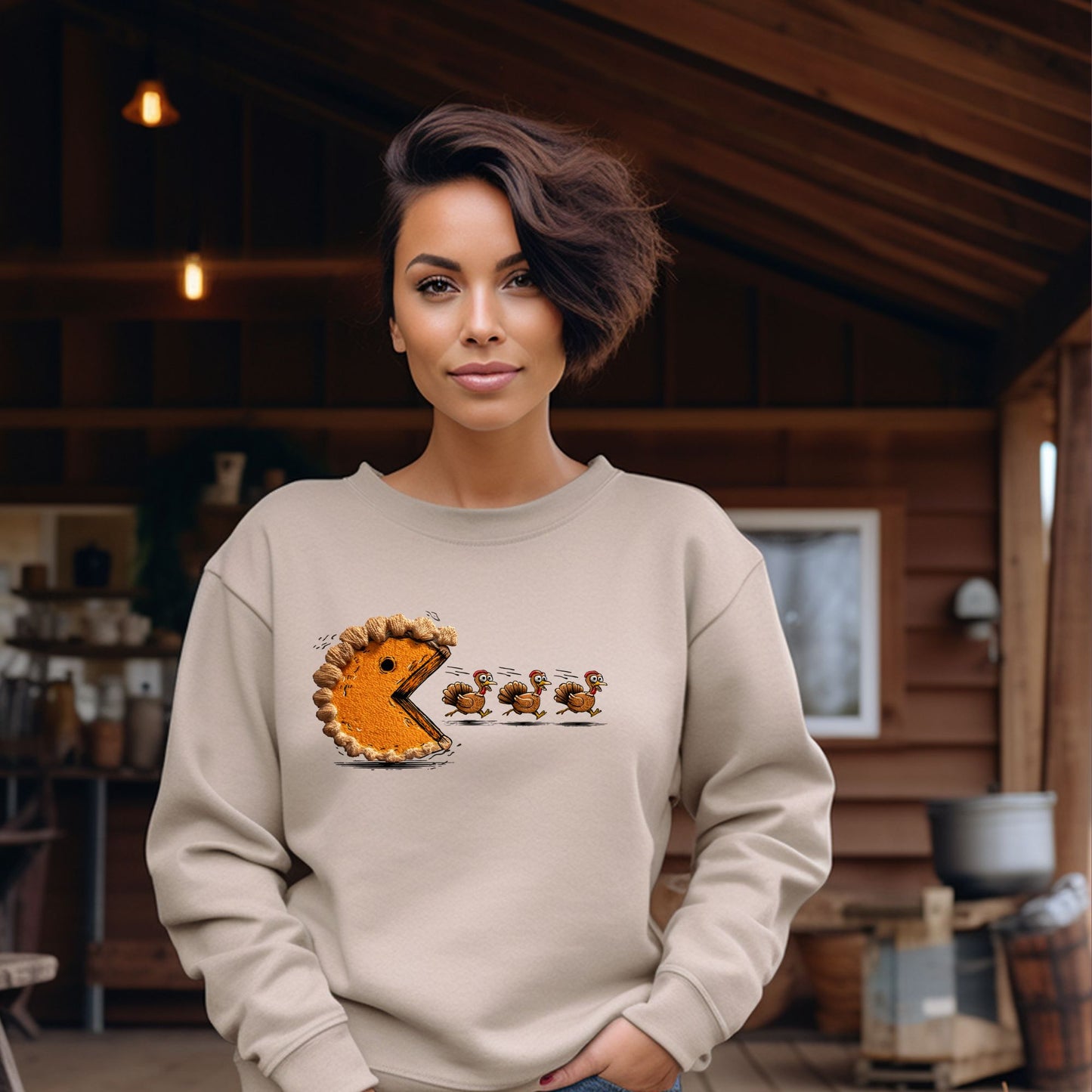 Faux Crochet Turkey Christmas Sweater, Thanksgiving Sweater Sweet Pie & Turkey